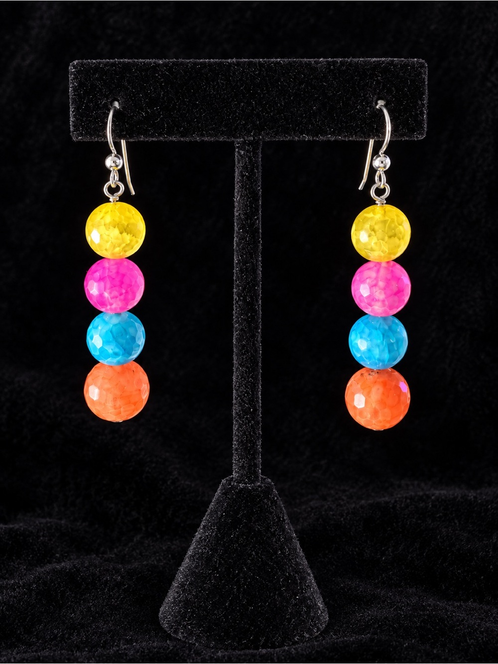 Vibrant Multi-Color Glass Bead Dangle Earrings